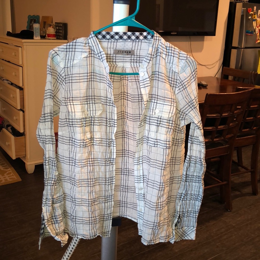 white and navy Jigsaw flannel